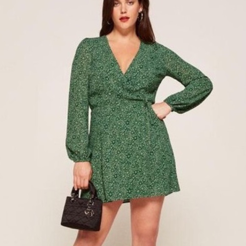 Rosebud Green Wrap Reformation dress